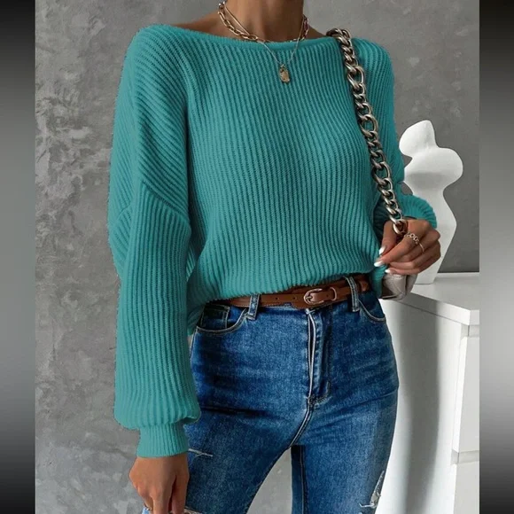 Cozy twist back ribbed knit sweater top